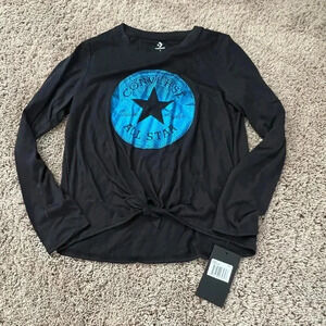NWT converse all star girls knotted tie front long sleeve blue foil black large